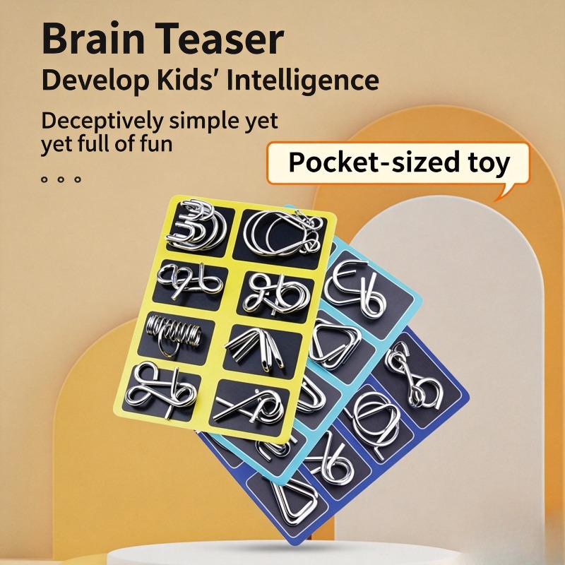 Brain Teaser Cube - Ensemble de 8 puzzles métalliques classiques,